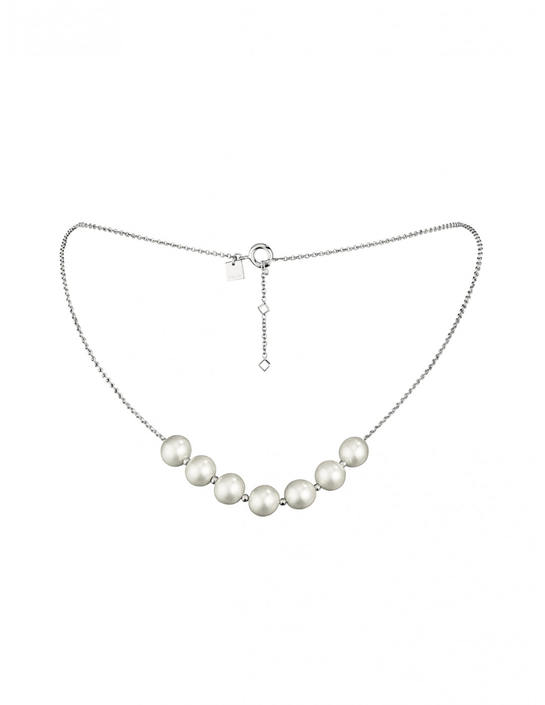 Silver BB chain necklace with white hand made glass pearls | Misaki Monaco